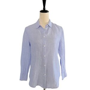 J.Crew Baird McNutt Irish Linen Long Sleeve Shirt Blue Slim Fit Women's 4 Petite